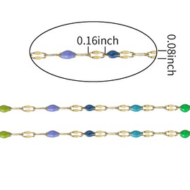 SUYAN 32.8 Feet/Roll Stainless Steel 0.08inch Width Cross Cable Link Chains Multicolor Enamel Beads Chain for Craft DIY Necklaces Bracelets Anklet,Bulk Chain for Jewelry Making (6 Color Enamel Gold)