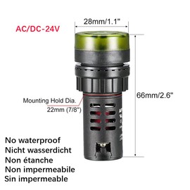 GUUZI Pack of 6 AC DC 24 V 22 mm LED Flash Alarm Indicator Light with Buzzer (Red/Yellow/Green, Each for 2 Pieces)