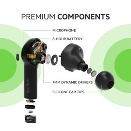 Belkin Wireless Bluetooth Earphones, SOUNDFORM Freedom True Wireless Earbuds with Wireless Charging Case IPX5 Certified Sweat and Water Resistant with Deep Bass for iPhones and Androids - Black