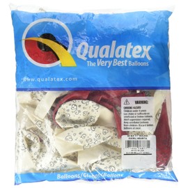LA Balloons 76877 "Swirl Hearts" Qualatex Latex Balloons (50 Pack), 11", Ruby Red & Pearl White