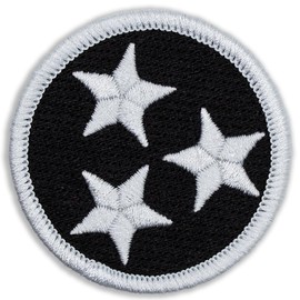 Black & White Tennessee Tristar Patch - 2" Diameter Round Embroidered Patch (Peel & Stick Adhesive)