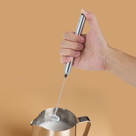 Stainless Steel Milk Frother, Kitchen Stainless Steel Handheld Battery Operated Electric Coffee Milk Frother with Spoon