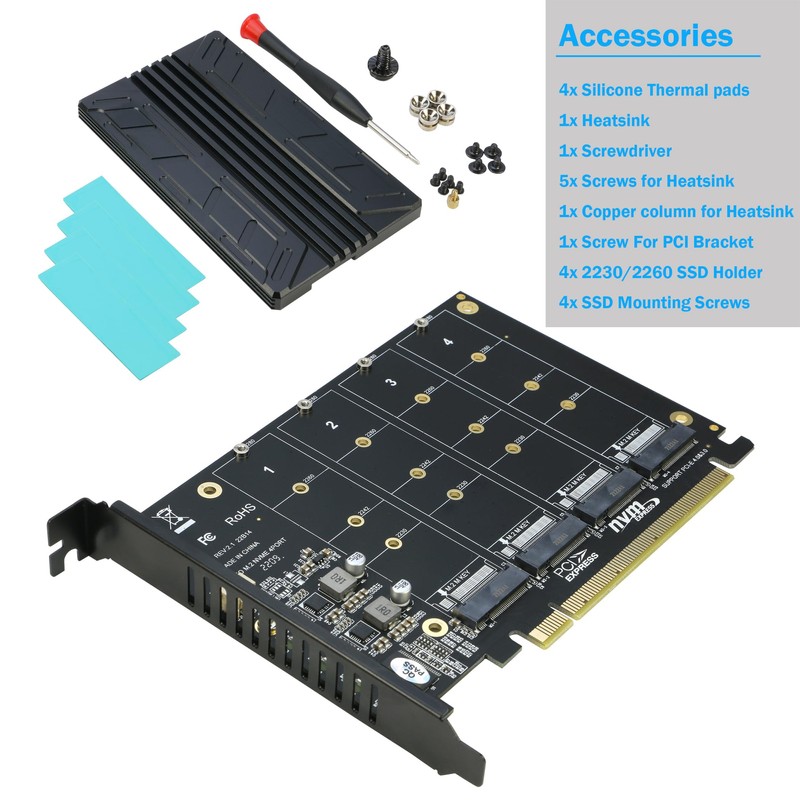 Quad NVMe PCIe Adapter, RIITOP 4-Port NVMe to PCI-e 4.0/3.0