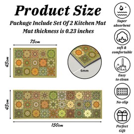 Kitchen Rug 2 Piece Set,Non-Slip Absorbent and Washable Runner Rug,Geometric Kitchen Floor Mat for Kitchen, Home, Office, Sink, Laundry (E, 43x150cm+43x75cm)