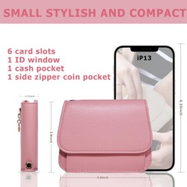 Sunpour Small Wallet for Women RFID Blocking Keychain Wallet Slim Tri-Fold Credit Card Holder with Zipper Coin Pocket and Id Window, Pink, Keychain Wallet
