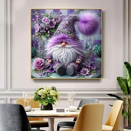 Purple Gnome Flower Diamond Art Kits for Adults, 5D Diamond Painting Kits for Adults Beginners, DIY Full Round Drill Diamond Dot Painting Gem Art Kits for Adult, Home Wall Decor 13.8x13.8 Inch