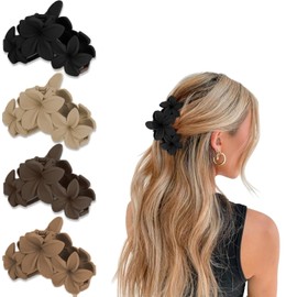 6PCS Flower Hair Clips for Women, Non-Slip Matte Plumeria Large Claws Clips with Strong Hold, Cute Beach Hair Accessories (Style 1, One size)