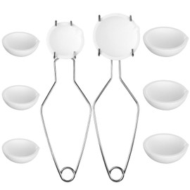 Asany 10 Pcs Small Melting Ceramic Crucible Dish Cup Set, 8 Pcs Ceramic Quartz Crucible Dish Cup, 2Pcs Gold Silver Copper Whip Tongs Handle 2A Jewelry Refining Casting Pot, white