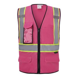 3C Products SV2570 Deluxe Ultra Cool Mesh Safety Vest, 2” Reflective w/Yellow Binding, Zipper, 9 Pockets, Hot Pink (3XL)
