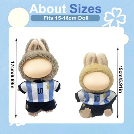 Kleidung Set für 17cm Puppe, 2 Stück Fußball Trikots Plüsch Puppenkleidung Set, Cool T-Shirt Jogger, Kompatibel mit Monster Plüschpuppe, Fußball Fans Bekleidung Zubehör (Ohne Puppe), Blau