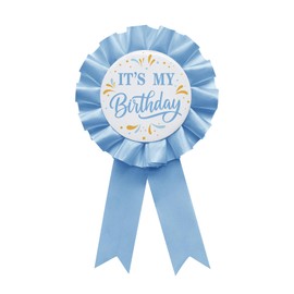 YHEZXUN It's My Birthday Tinplate Badge Pin Sky blue Satin Fabric Happy Birthday Themed Button Pin Party Decorations Award Ribbon Badge