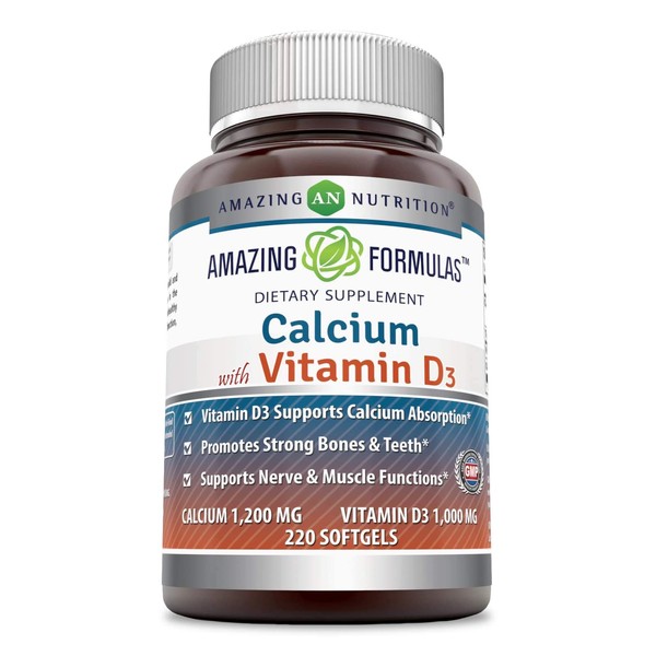 Amazing Formulas Calcium with Vitamin D3 Supplement - Supports Calcium Absorption* -Promotes Strong Bones & Teeth* -Supports Nerve & Muscle Functions* (Softgels, 220 Count)
