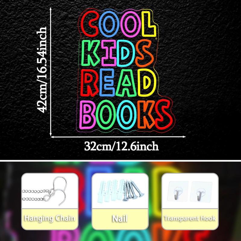 Cool Kids Read Books Neon Sign for Wall Decor Reading