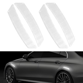 4PCS Reflective Wheel Eyebrow Car Stickers,Carbon Fiber Anti-Collision Car Reflective Stickers for Bumpers,Fenders,Doors,Universal Warning Reflective Strip Car Exterior Accessories (White)