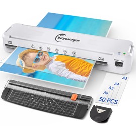 Buyounger Laminator Machine, A3 Laminator Machine with 30 Laminating Sheets, 13 Inch Laminating Machine with Fast Warm-up for A3/A4/A5/A6, Thermal and Cold 11X17 for Home School Office