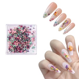 ASDIIT 3D Dried Flowers for Nails Charms, Small Dried Flowers for Resin, Spring Floral Nail Stickers, Cute 3D Nail Art Decorations for Women