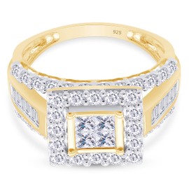 SAVEARTH DIAMONDS 2 1/10 ct. t.w Multi Cut Lab Created Moissanite Diamond Square Frame Cluster Engagement Bridal Ring In 14K Yellow Gold Over Sterling Silver (VVS1 Clarity 2.10 Cttw)-9