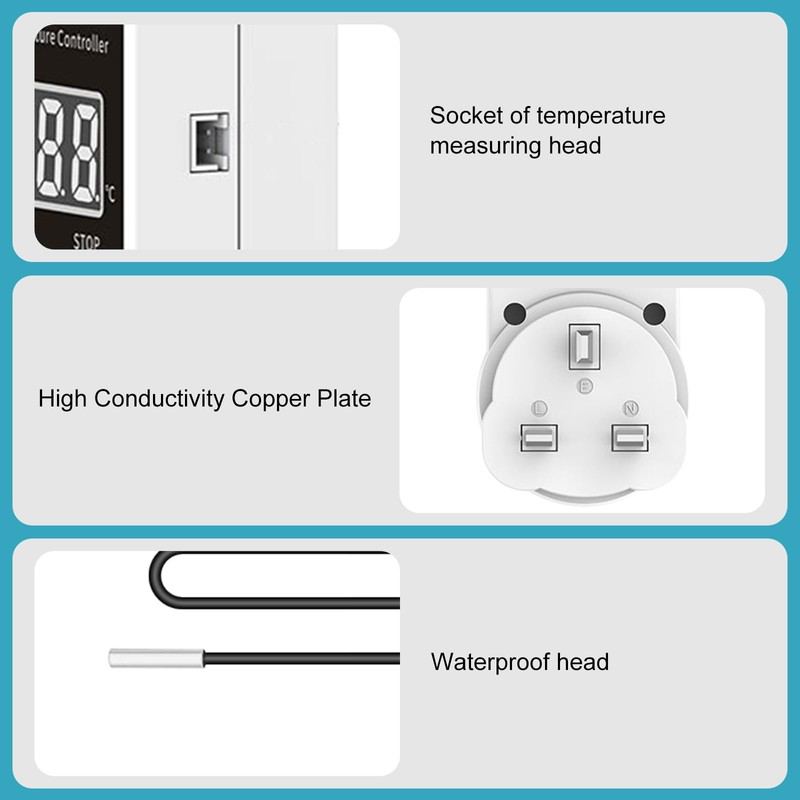 Digital Thermostat Plug, Thermostat Outlet Socket with waterproof head, 230V