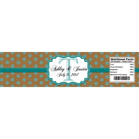 My Wonderful Labels Kraft Paper and Teal glitter dots Wedding Anniversary Party Water Bottle Labels
