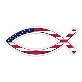 American Flag Christian Fish Vinyl Sticker Auto Car Truck Wall Laptop | Sticker | 5.5" Wide