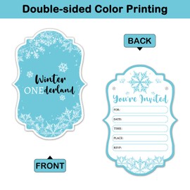 REWIDPARTY Winter Onederland Party Invitations with Envelopes & Stickers（Set of 15） Blue Snowflake Shaped Fill-in Invitations Boy 1st Birthday Party Invites Winter Wonderland Holiday Party Supplies