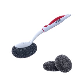 BBQ Grill Brush Bristle Free Stainless Steel Scrubber Cleaner Dishwashing Brush with Long Handle for Pots, Pans, Stove, Cast Iron, Gas/Charcoal/and Electric Grills, Red with Refill -Superio