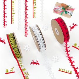 3 Rolls 30 Yards Christmas Ribbons for Crafting, Red White Gold Christmas Ribbons Snowflake Moose Xmas Shape DIY Craft Ribbons Trim Embellishment for Gift Wrapping Christmas Party Decoration