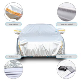 Tecoom 600D Heavy Duty Multiple Layers Car Cover Waterproof All Weather, Soft Fleece Layer and Lock, Windproof Car Cover with 3 Buckles and Belt, Snow Sun Rain UV Protective Fit 201-210 inch Sedan