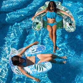 VercanMonth 2 Pack Inflatable Pool Float Chair Adult, Pool Chairs with Cup Holders Backrest, Portable Lounge Floaties for Swimming Pool Summer Toy Floaties Beach Party Floaty for Adult (Stylish Style)