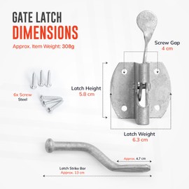Auto Gate Latch for Wooden Gates | 57mm Heavy Duty Galvanised Self Locking Gate Catch | Weather & Rust Resistant Garden Gate Latches for Outdoor Use | Metal Door Gate Latch (Fixings Included)