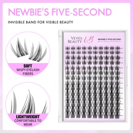 VEYESBEAUTY Lash Extension Kit Newbie's Five-Second Lash Clusters Kit Lash Extension Kit Wispy Lash Clusters Mixed Length Lash Bond and Seal Waterproof Eyelash Extension Kit (Manga Kit, 8-18mm)