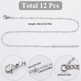 SUNNYCLUE 12 PACK 16 Inch/ 0.4m 1.5mm Stainless Steel Satellite Chain Silver Necklace Chains Satellite Beaded Lobster Claw Clasps Chain Necklaces Bulk for Jewelry Making Supplies Women Adult Diy