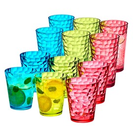 Amazing Abby - Iceberg - 16-Ounce and 24-Ounce Plastic Tumblers (Set of 12), Acrylic Drinking Glasses, Mixed-Color Reusable Plastic Cups, Stackable, BPA-Free, Shatter-Proof, Dishwasher-Safe