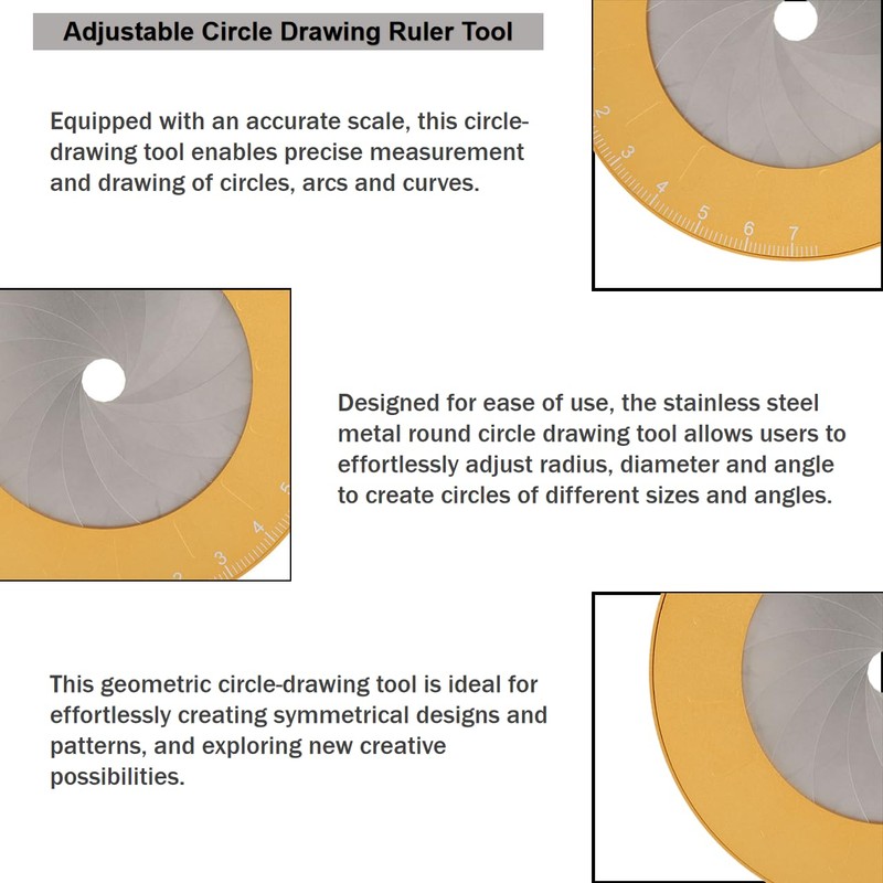 Adjustable Circle Drawing Ruler Tool, Stainless Steel Metal Round Circle