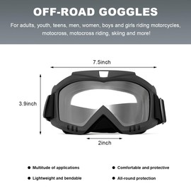 BWBWND Dirt Bike Goggles, Windproof Racing Glasses Dustproof Motorcycle Goggles, Scratch Resistant Riding & Ski Glasses (Transparent)