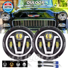 QULOOX Pair 7Inch Round LED Headlights Hi/Low Sealed Beam for Chevy Bel Air 1955-1957