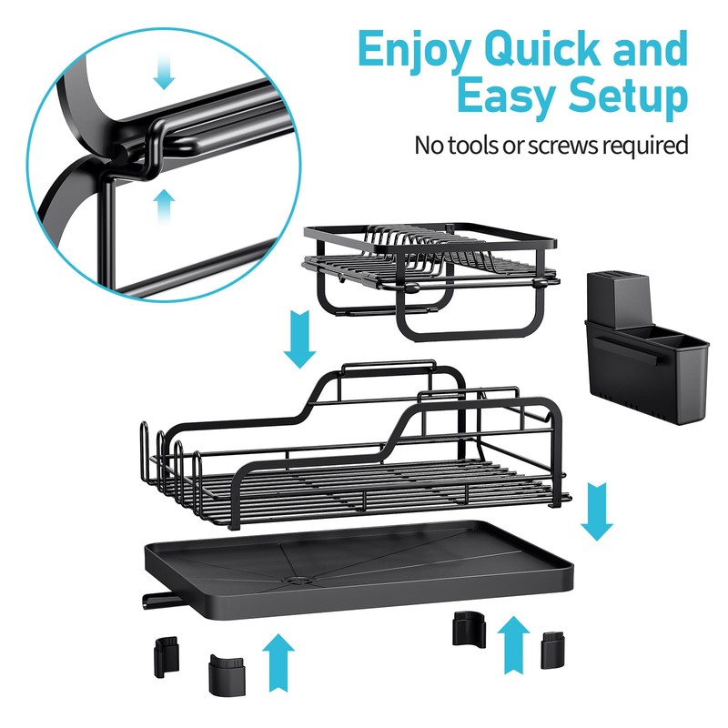 TOOLF Dish Drying Rack,2 Tier Dish Drying Rack with Large