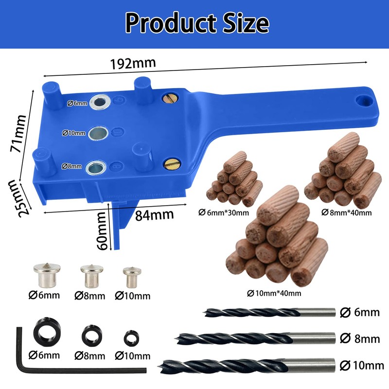 41 Pieces Wood Dowel Jig Kit, 6/8/10mm Precision Drill Guide,