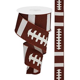 Football Laces Wired Ribbon : Brown White : 2.5" X 10 Yards : RG1093