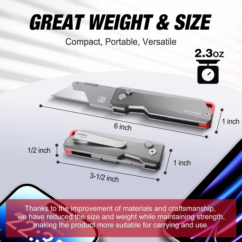 FLISSA Advanced Titanium Utility Knife CNC Unibody 10 Extra Blades