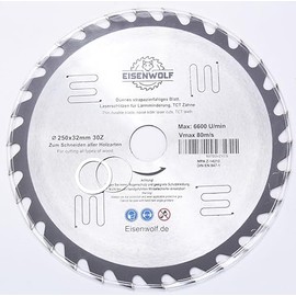 250 x 32 mm saw blade, circular saw blade for wood with 30 tilted TCT teeth and laser cuts for noise reduction