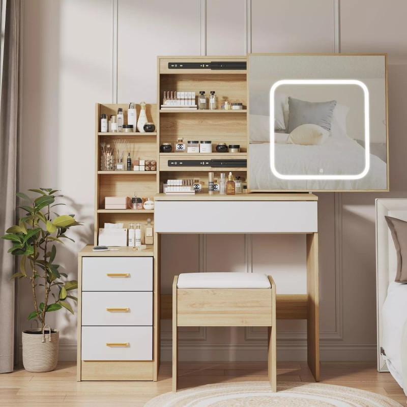 Jojoka Vanity Makeup Dressing Table Set w/Stool 4 Drawer, Sliding