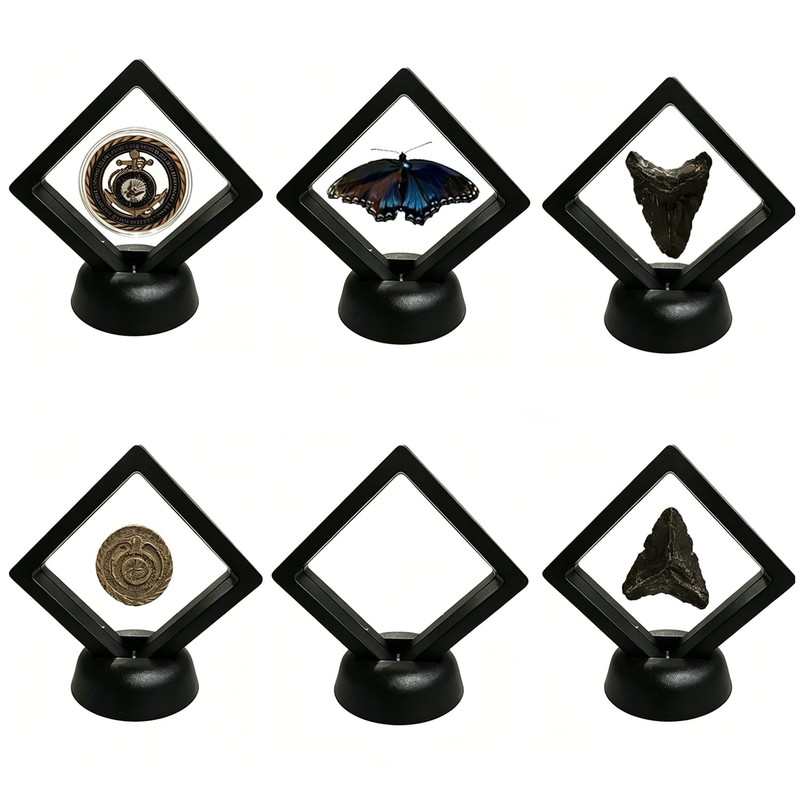 6Pcs 3D Floating Display Case Black 2.75x2.75x0.8 Inch
