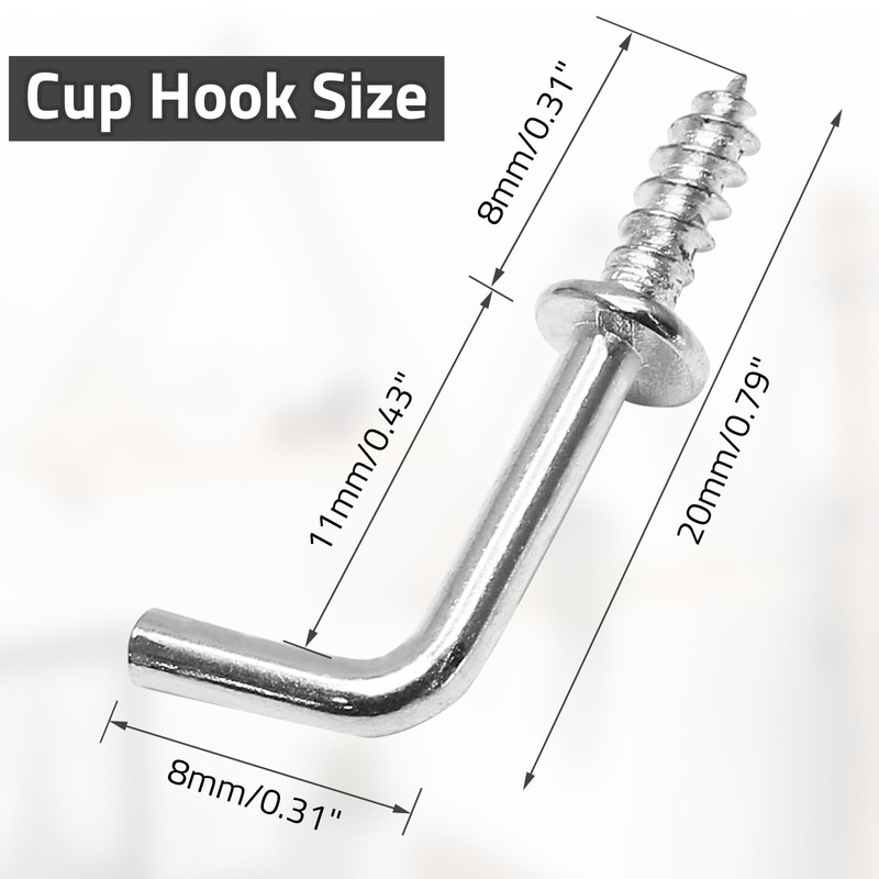 Biaungdo 100 Pack 1/2" L Shaped Hooks, Silver Mini Self