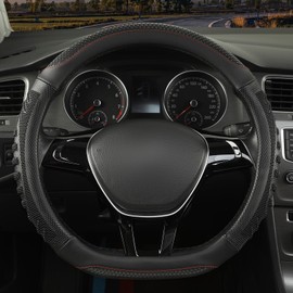 WJMZ D Shaped Steering Wheel Cover Great Grip with 3D Honeycomb Hole, Anti-Slip Sporty Design, Universal 15 inch(All Black)