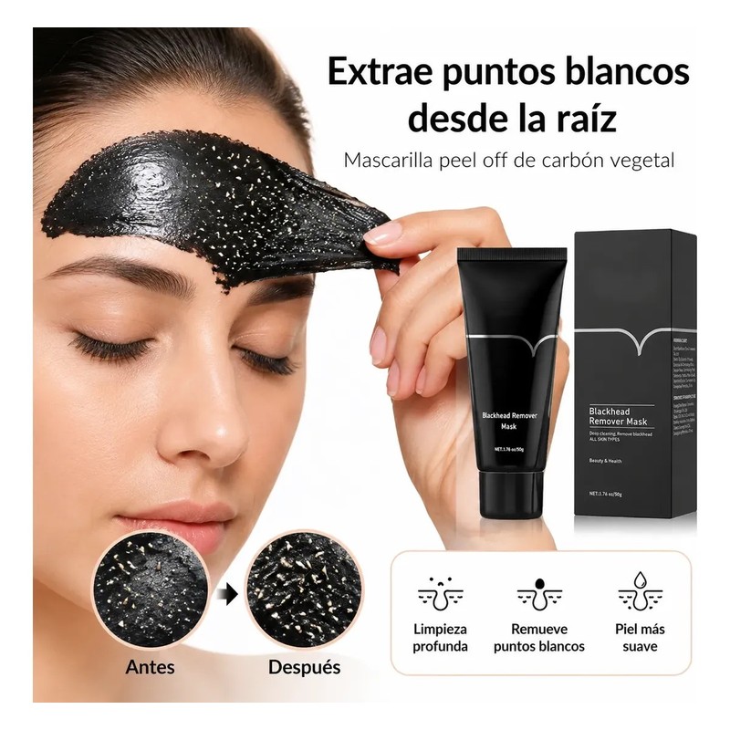 Mascarilla Facial 50g Carbón Activado Elimina Puntos Negros