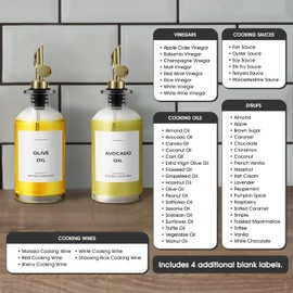 Spaceneat Olive Oil & Coffee Syrup Labels for Bottles - 2.5" x 2.5" Waterproof Kitchen PVC Sticker Labels for Oils, Coffee Syrups, Vinegars, Sauces, Cooking Wines, Condiments - Minimalist White, 61pcs