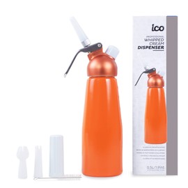 ICO Professional Aluminum Whipped Cream Dispenser for Homemade Whipping Cream, Whipped Cream Maker for Desserts, Dips, Sauces, and Infused Liquors, Orange, 1-Pint