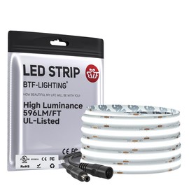 BTF-LIGHTING FCOB - Tira de LED COB de 6000 K, 596 lm, superbrillante con certificación UL DC24 V, 16.4 pies, 480 LED/m, 10 mm de ancho, flexible de alta densidad CRI 90+ luz LED regulable para