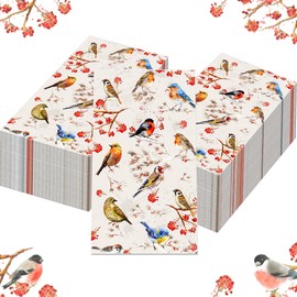 Floral Bird Paper Napkins, 80PCS Disposable Guest Dinner Napkins for Spring Weddings, Birthday Party Decorations, Theme Parties (4.5x8 Inch)